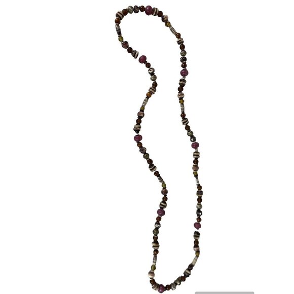 Vintage Earth Tones Mix Bead Shell Stone Wood Necklace BOHO - Picture 1 of 12